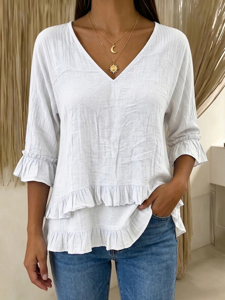 Women's Playful Long Sleeve Blouse with Ruffle Mune Fashion
