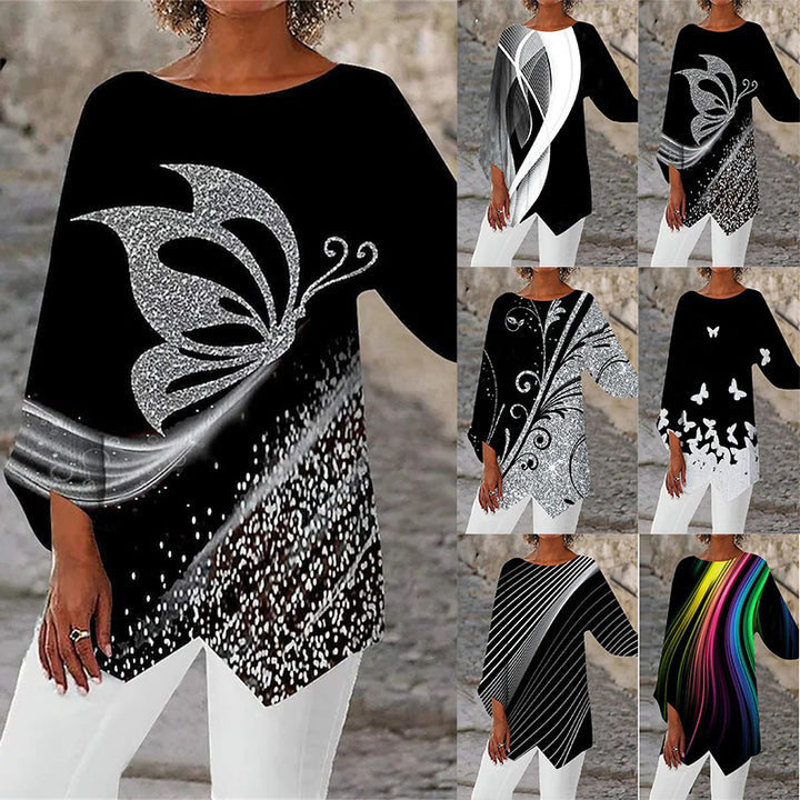 Women Asymmetrical A-Line Tunic with Ornamental Print and Pointed Hem Mune Fashion