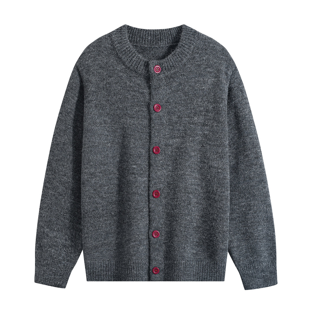 Women's Oversized Cardigan with Round Neck, Ribbed Hem & Contrast Buttons Mune Fashion