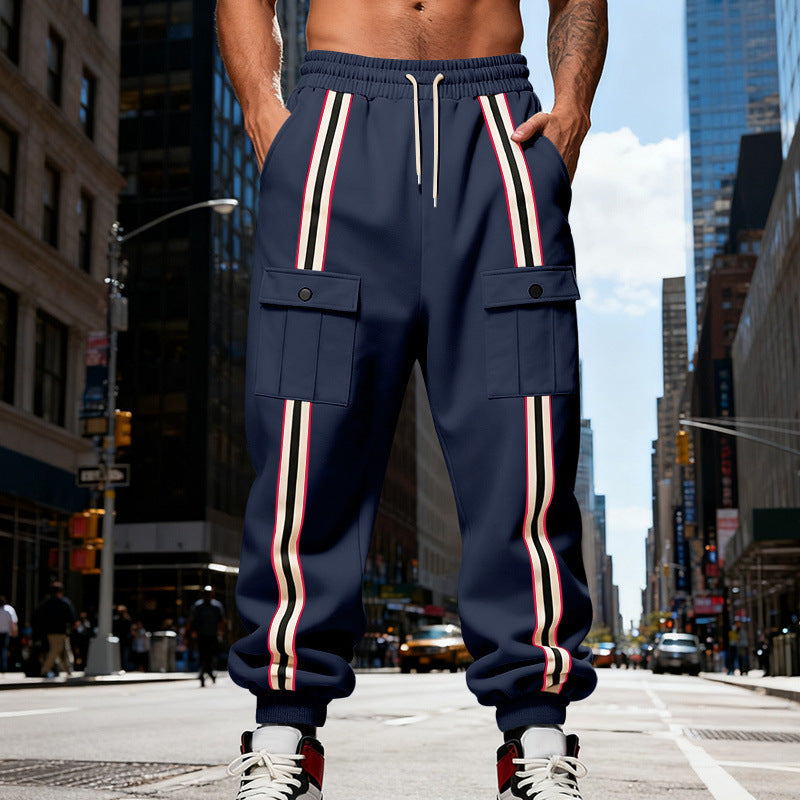 Men's cargo joggers in urban streetwear look with contrast stripes and flap pockets Mune Fashion