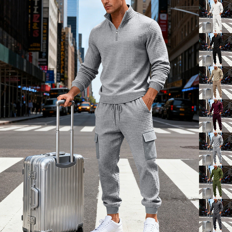 Men's nan cargo jogger suit with half zipper, structured waffle knit look and elastic waistband Mune Fashion