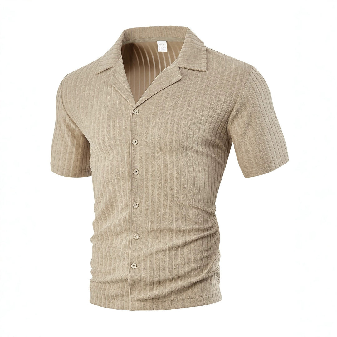 Men's fine ribbed short-sleeve knitted shirt with notch collar and full-button placket Mune Fashion