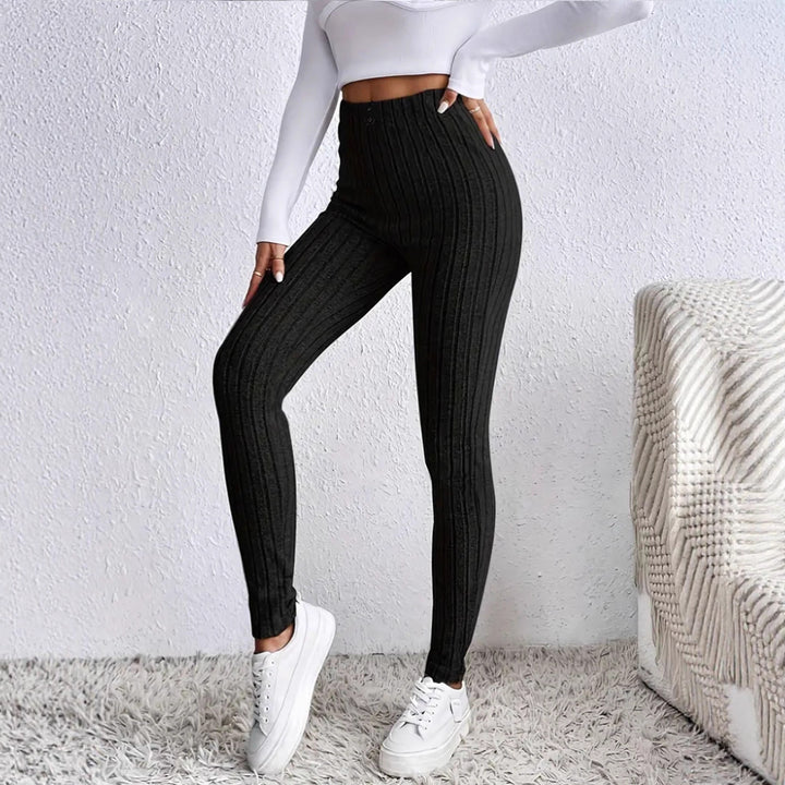 Women High-waisted Ribbed Knit Leggings with Elastic Waistband Mune Fashion