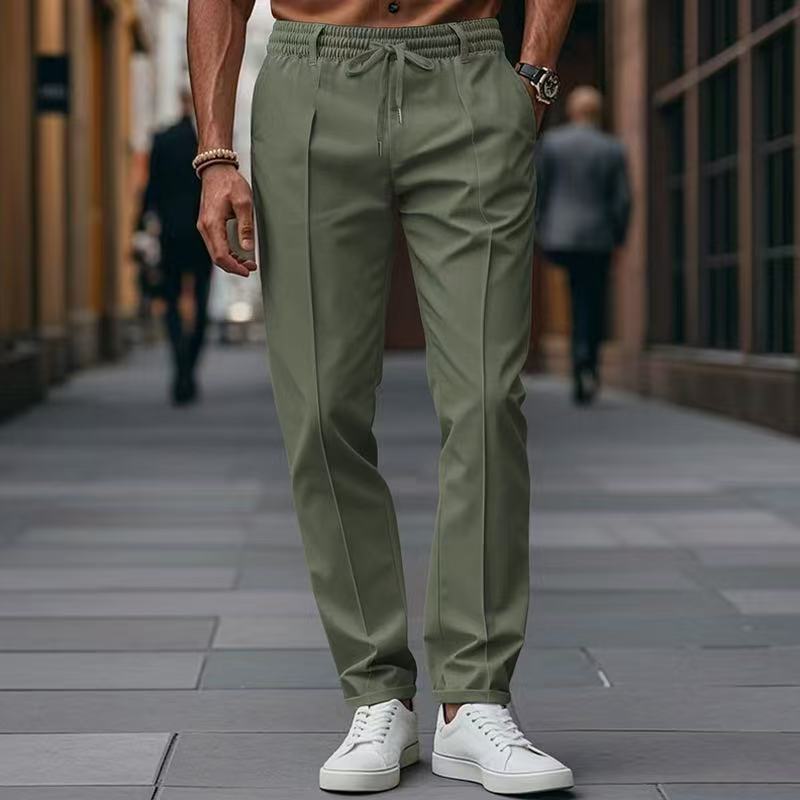 Men's elegant straight-cut chino jogging pants with crease, elastic waistband and drawstring Mune Fashion