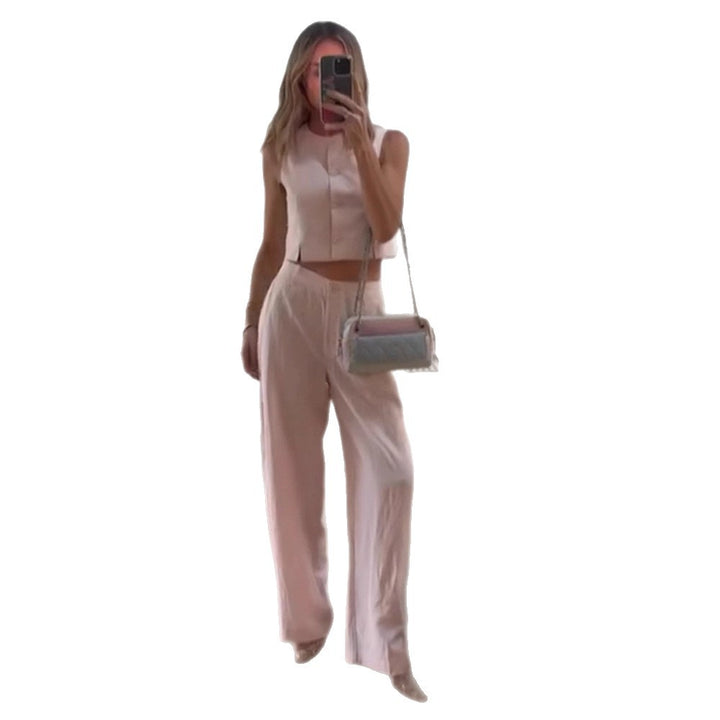 Women High-waisted wide summer pants with crease and side pockets Mune Fashion