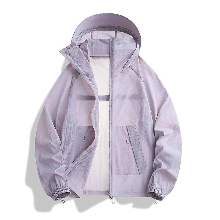 Men's lightweight wind and water-resistant hooded transitional jacket with adjustable hem drawstring and two-way zipper Mune Fashion