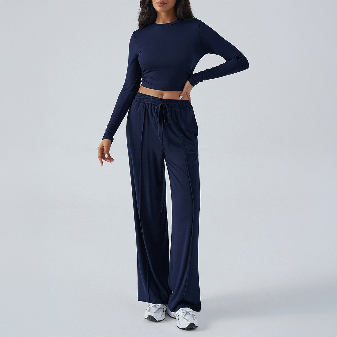 Ladies wide lounge pants with elastic drawstring waistband and flowing jersey quality Mune Fashion