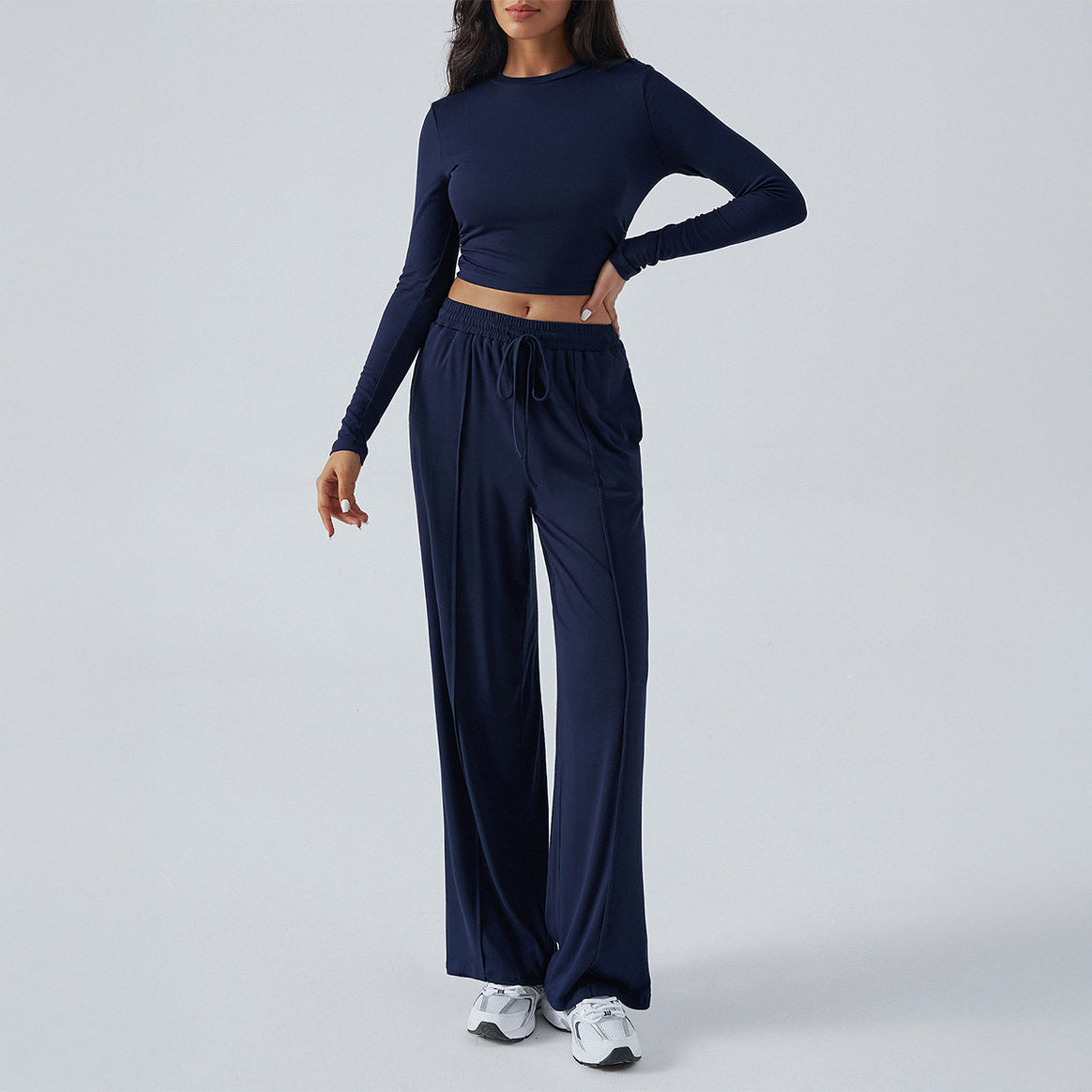Ladies wide lounge pants with elastic drawstring waistband and flowing jersey quality Mune Fashion