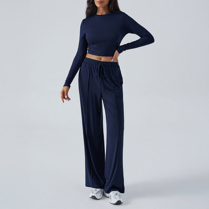 Ladies wide lounge pants with elastic drawstring waistband and flowing jersey quality Mune Fashion