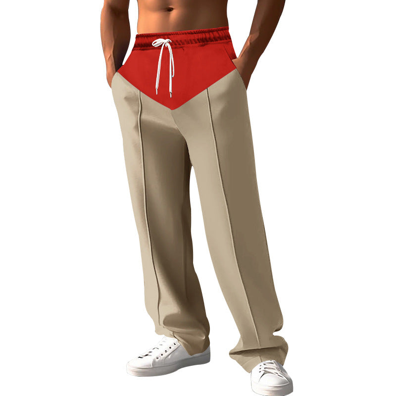 Men's Relaxed-Fit Sweatpants with V-Waist, Drawstring, Side Pockets, and Visible Crease Mune Fashion