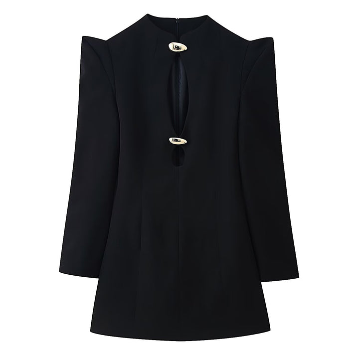 Women’s Short Shift Dress with Cut-Out, Emphasized Shoulder Area and Decorative Buttons Mune Fashion
