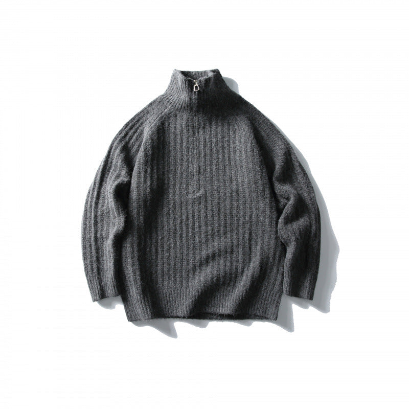 Unisex Oversize Ribbed Half-Zip Sweater with Stand-Up Collar Mune Fashion