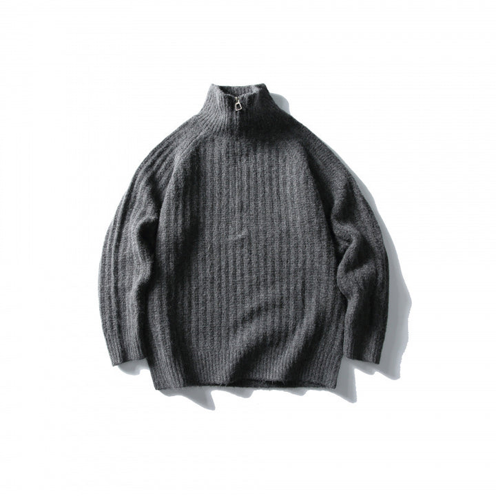 Unisex Oversize Ribbed Half-Zip Sweater with Stand-Up Collar Mune Fashion