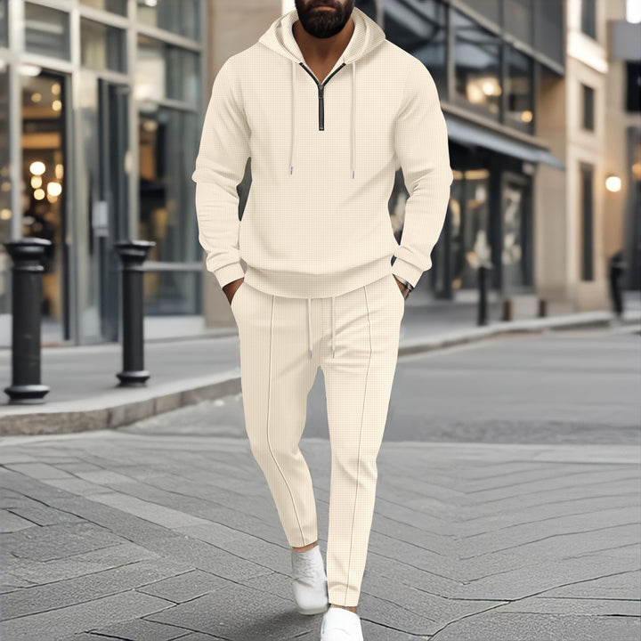 Men's structured half-zip hoodie loungewear set with tapered jog pants and drawstring Mune Fashion