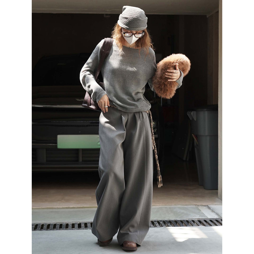 Women's lightweight fine-knit ensemble with loose sweater and openwork cardigan Mune Fashion