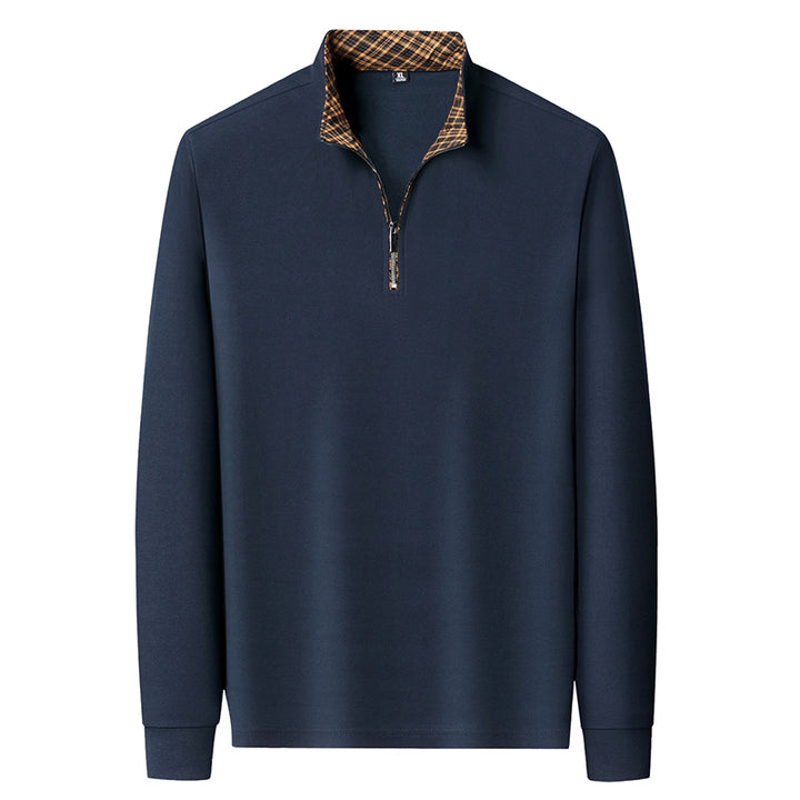 Men's long sleeve half-zip pullover with turtleneck and checked inner collar Mune Fashion