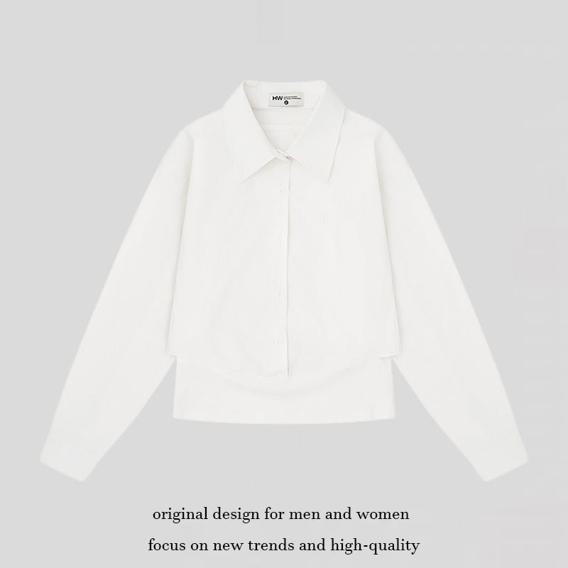Women's cropped layered shirt with wide Kent collar and extended back Mune Fashion