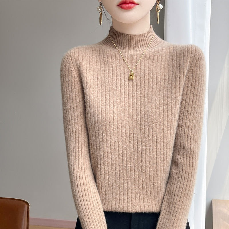 Women's Narrow Ribbed Knit Mockneck with Extra Soft Cashmere Look Mune Fashion