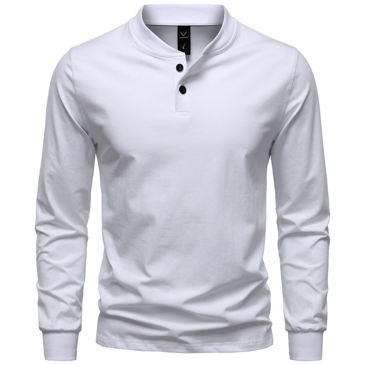 Men's Long Sleeve Henley Shirt with Stand Collar and Double Button Placket, Slim Fit, Cotton Blend Mune Fashion