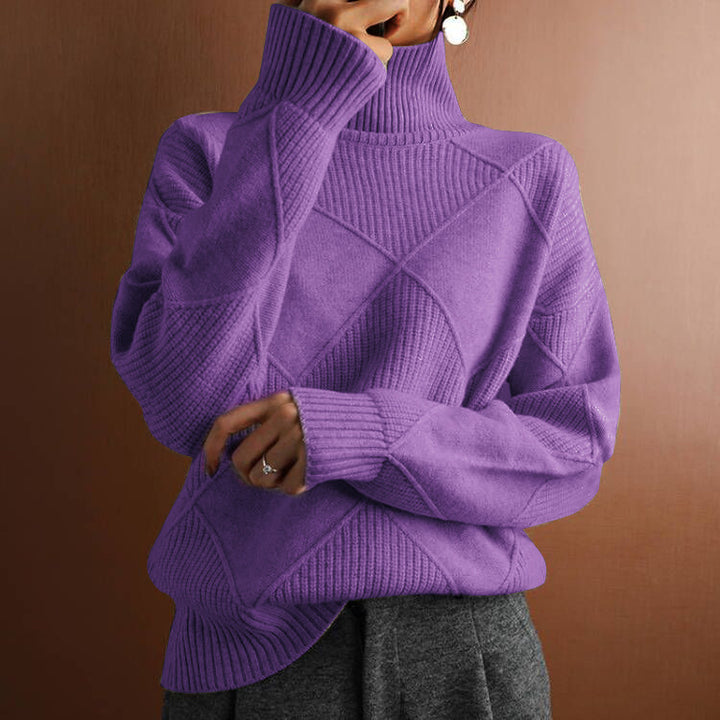 Women's oversized knitted sweater with high turtleneck and diamond pattern Mune Fashion