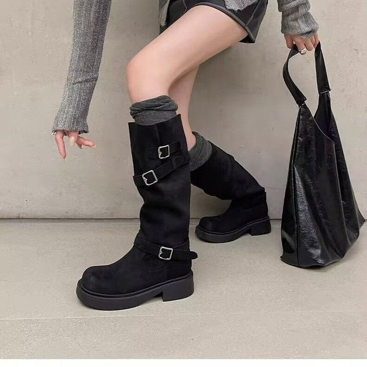 Women’s Fashion Over-the-Knee Boots with Buckle Design Mune Fashion