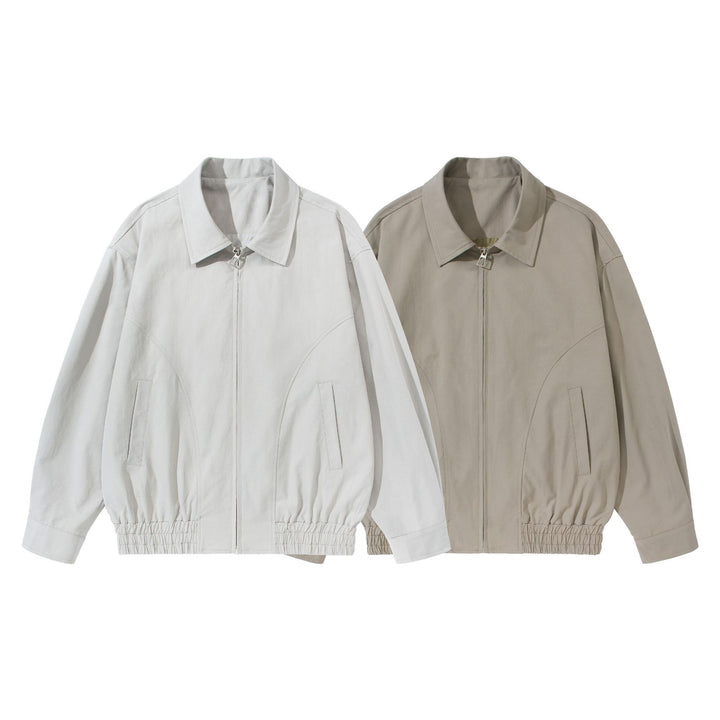 Unisex Short Cut Boxy Blouson Jacket with Shirt Collar, Concealed Zipper and Gathered Hem Mune Fashion