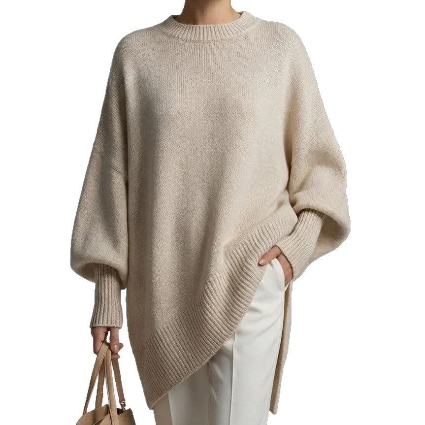 Women's Oversize Longline Fine Knit Sweater with Raglan Sleeves and Ribbed Hem Mune Fashion