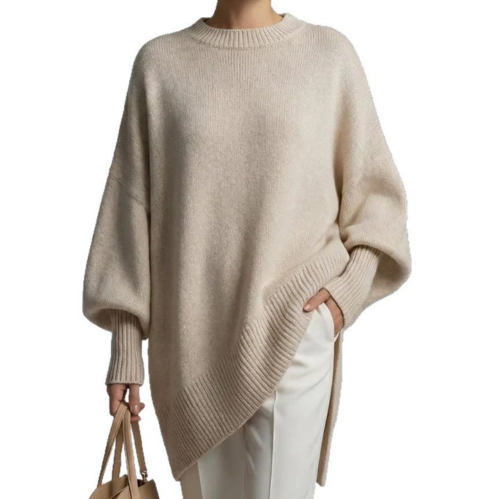 Women's Oversize Longline Fine Knit Sweater with Raglan Sleeves and Ribbed Hem Mune Fashion