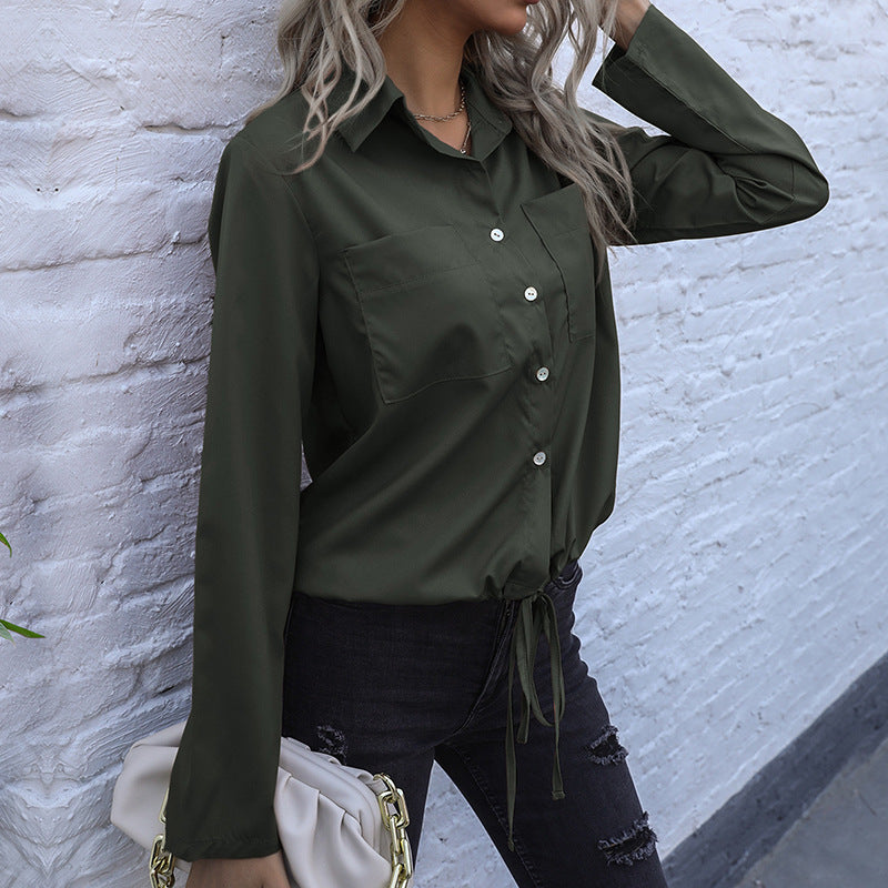 Women's shirt blouse with drawstring, chest pockets & loose fit Mune Fashion