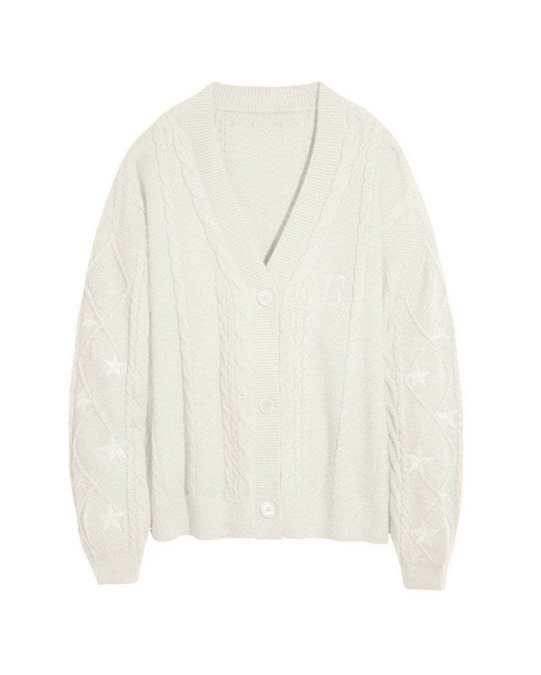 Women's knit cardigan with cable knit, star embroidery, and shiny threads Mune Fashion