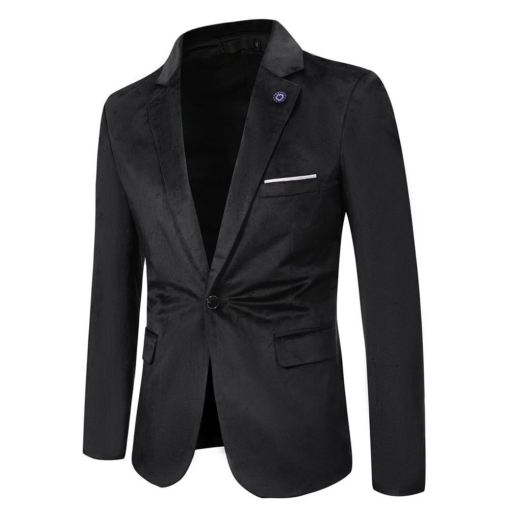 Men's Tailored Velvet Blazer with One Button, Lapel Collar and Flap Pockets Mune Fashion