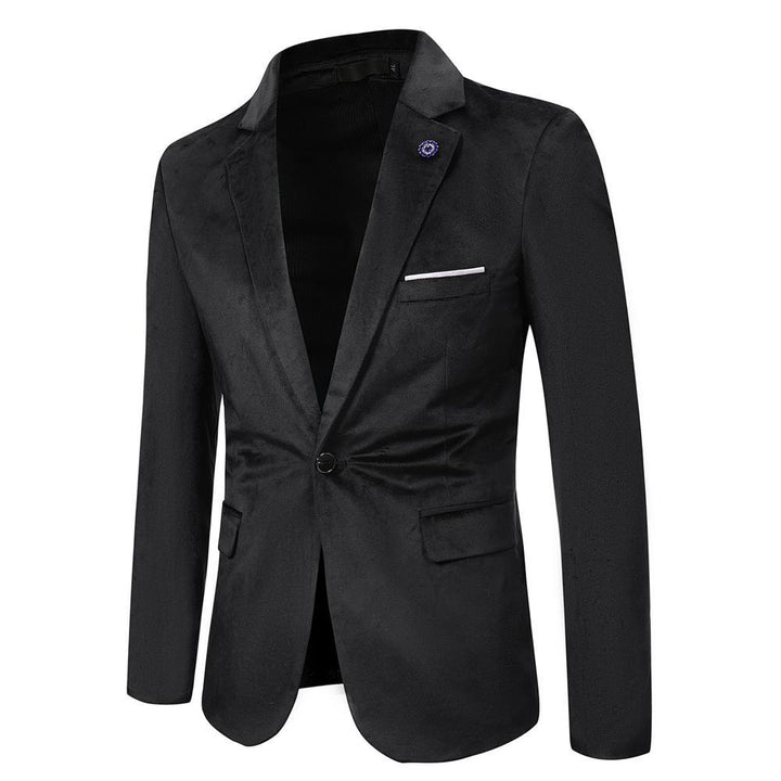 Men's Tailored Velvet Blazer with One Button, Lapel Collar and Flap Pockets Mune Fashion