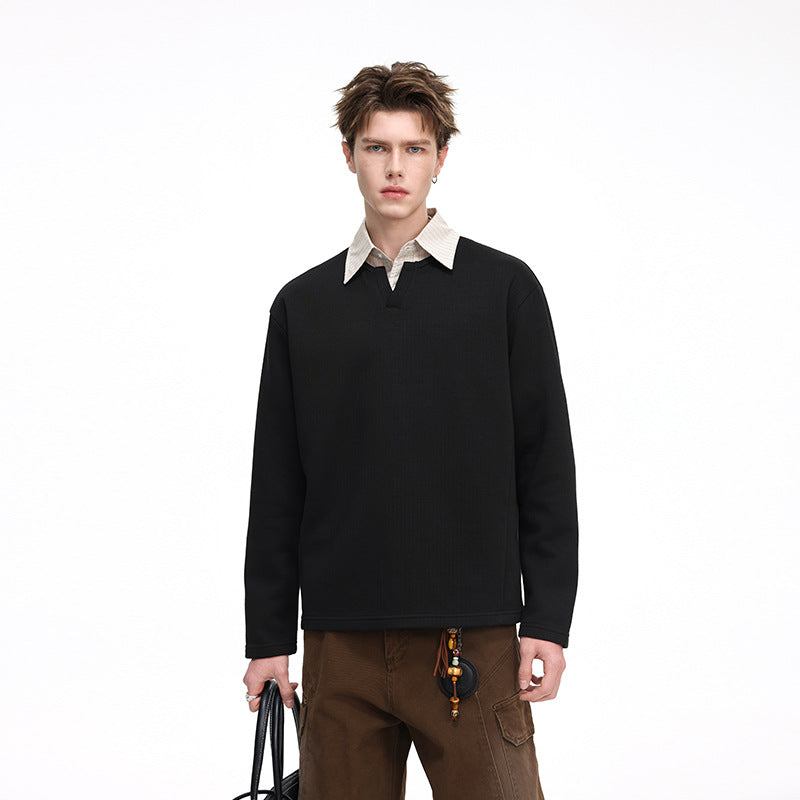 Men's Structured Waffle Thermal Sweater with V-Inset and Loose Fit Mune Fashion