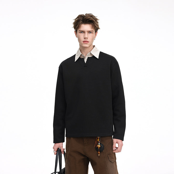 Men's Structured Waffle Thermal Sweater with V-Inset and Loose Fit Mune Fashion