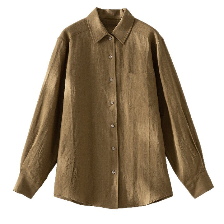 Women's Casual Oversized Linen Shirt with Chest Pocket and Classic Collar Mune Fashion