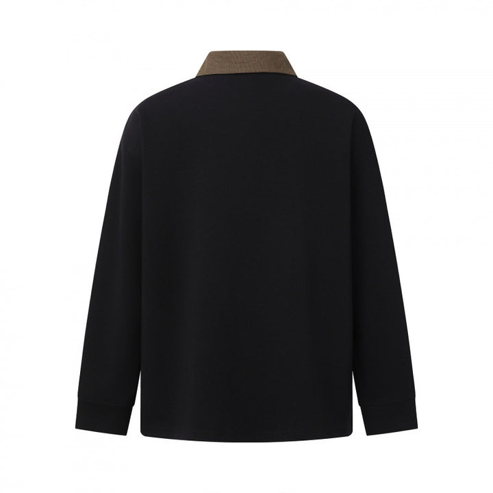 Men's Oversized Polo Shirt in Sweatshirt Style with Contrasting Collar Mune Fashion