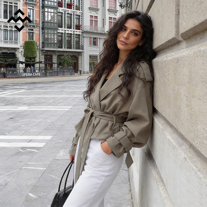 Women Tailored Wrap Coat with Extra Long Tie Belt Mune Fashion
