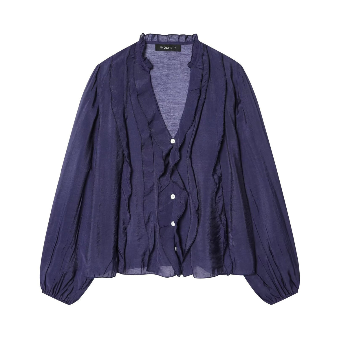 Women's Light Chiffon Blouse with Ruffle Button Placket and Balloon Sleeves Mune Fashion