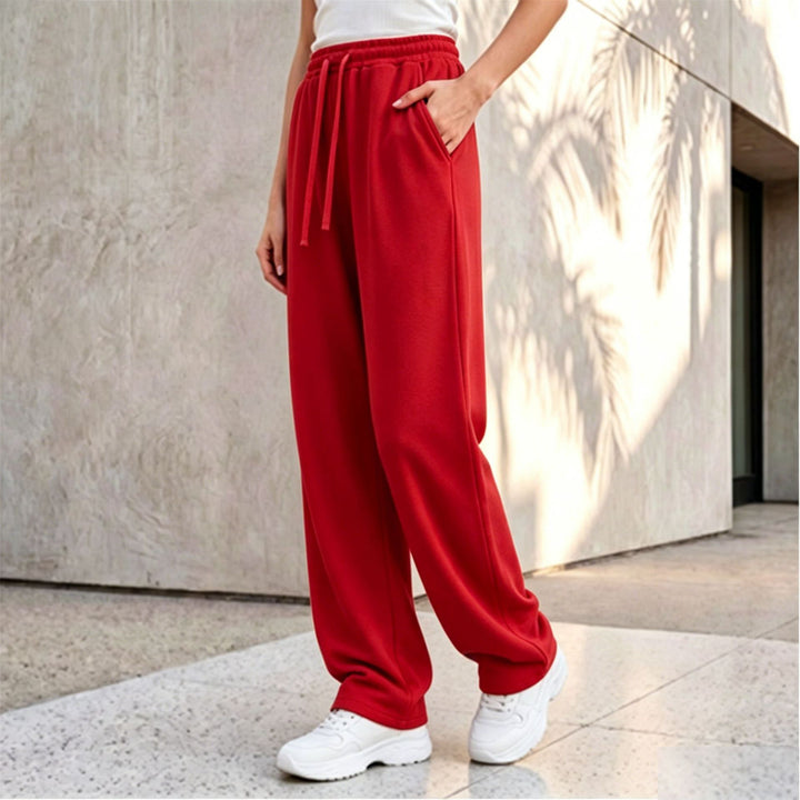 Women's wide lounge palazzo pants with high comfort waistband, drawstring, side pockets, and decorative side seam Mune Fashion