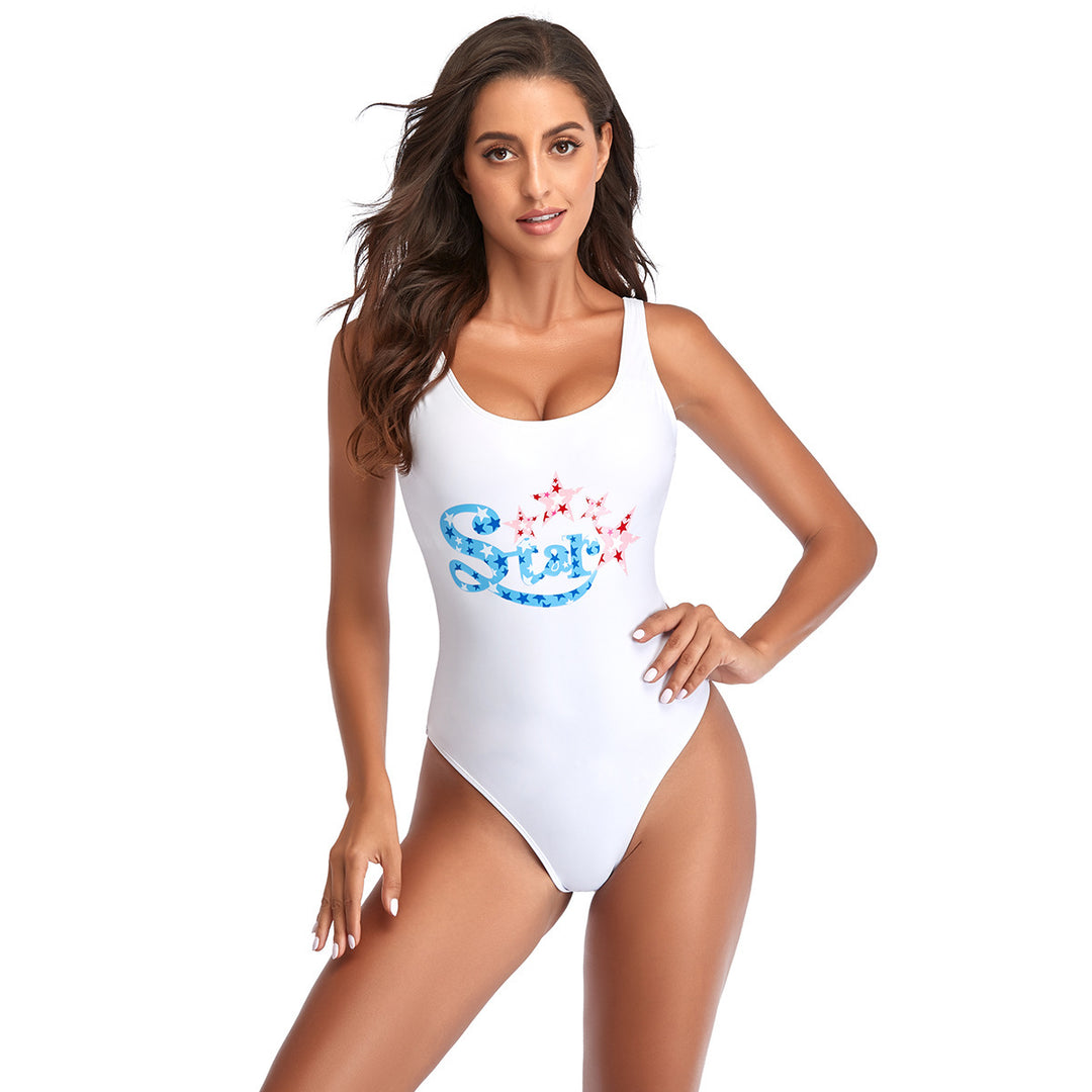 Women's Sporty One-Piece Swimsuit with Fashionable Star Design Mune Fashion