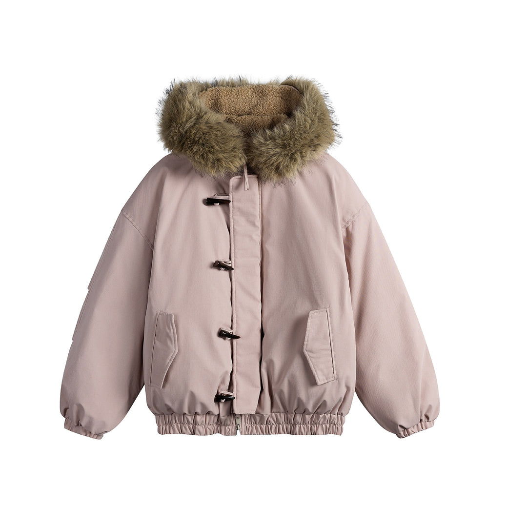 Men's Short Insulation Parka in Boxy Cut with Detachable Faux Fur Collar and Toggle Fastenings Mune Fashion