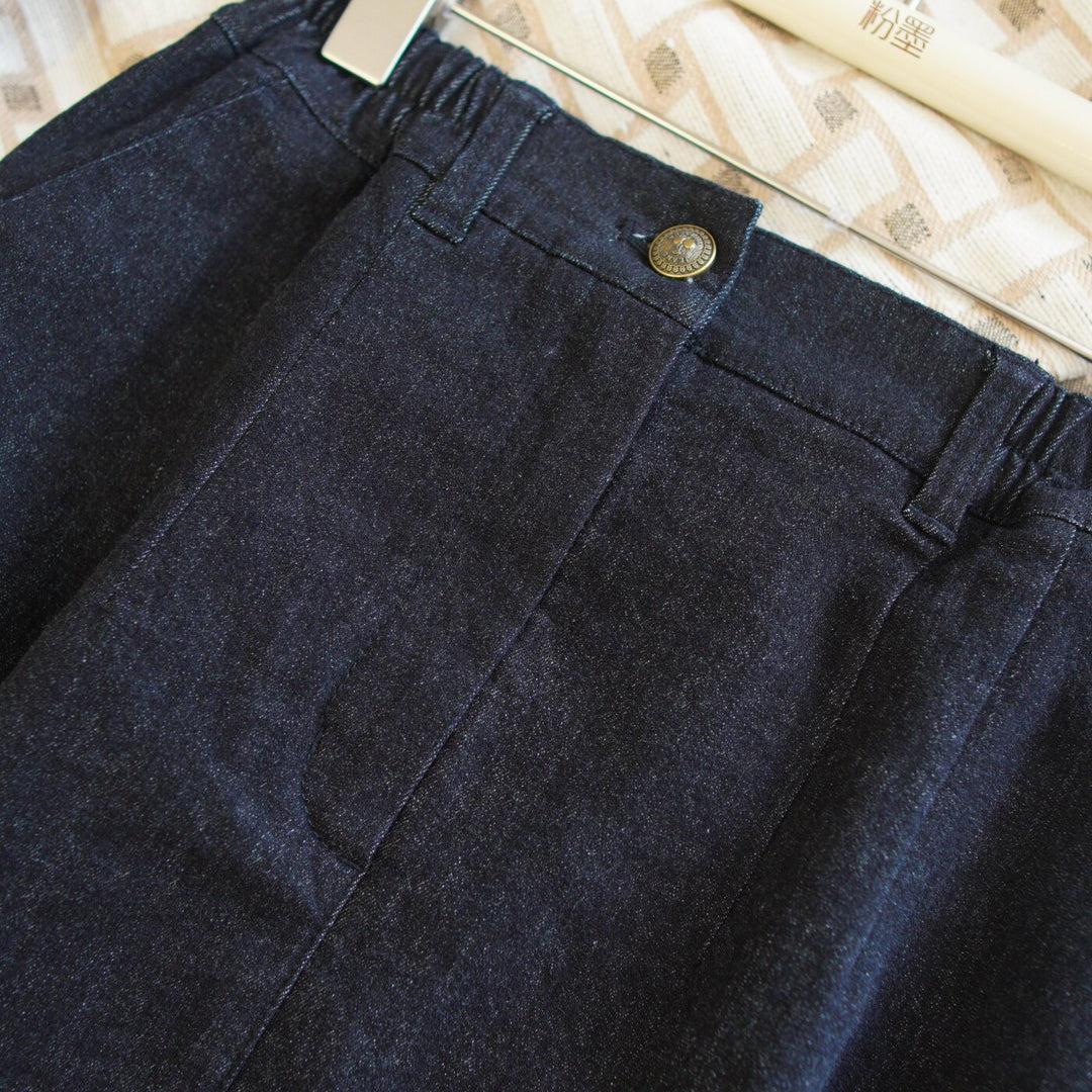 Ladies Jeans Midi Skirt with Elastic Waistband Mune Fashion