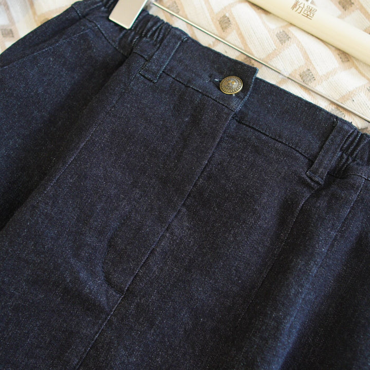 Ladies Jeans Midi Skirt with Elastic Waistband Mune Fashion