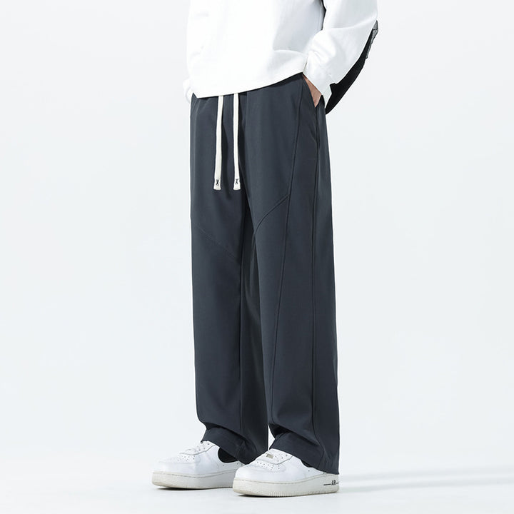 Men's Relaxed-Fit Leisure Pants with Drawstring Waist and Seams Mune Fashion