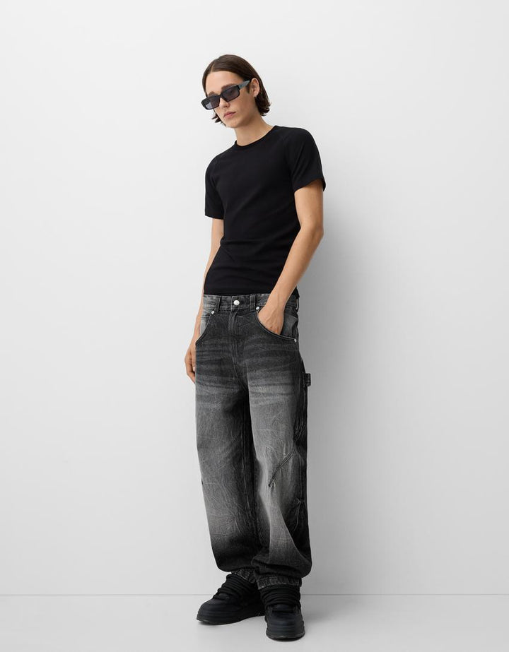 Men's relaxed carpenter jeans with wide leg, low crotch and stonewashed used look Mune Fashion