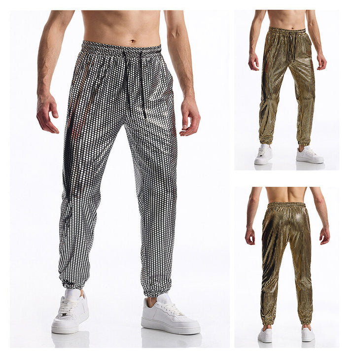 Men's Glamorous Jogging Pants with Metallic Check, Elastic Waistband and Slim Silhouette Mune Fashion