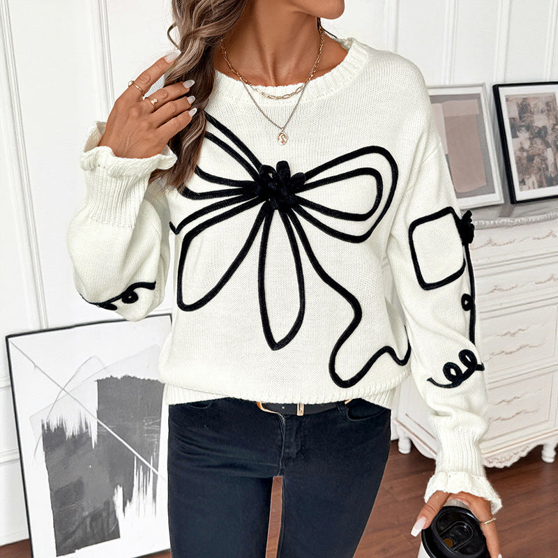 Ladies Playful Knit Sweater with Bow Motif Mune Fashion