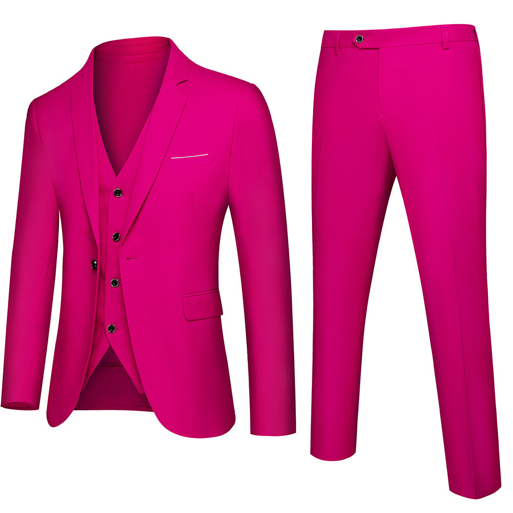 Men's three-piece business suit set with tailored single-breasted jacket, slim fit waistcoat, and elegantly cut suit pants Mune Fashion