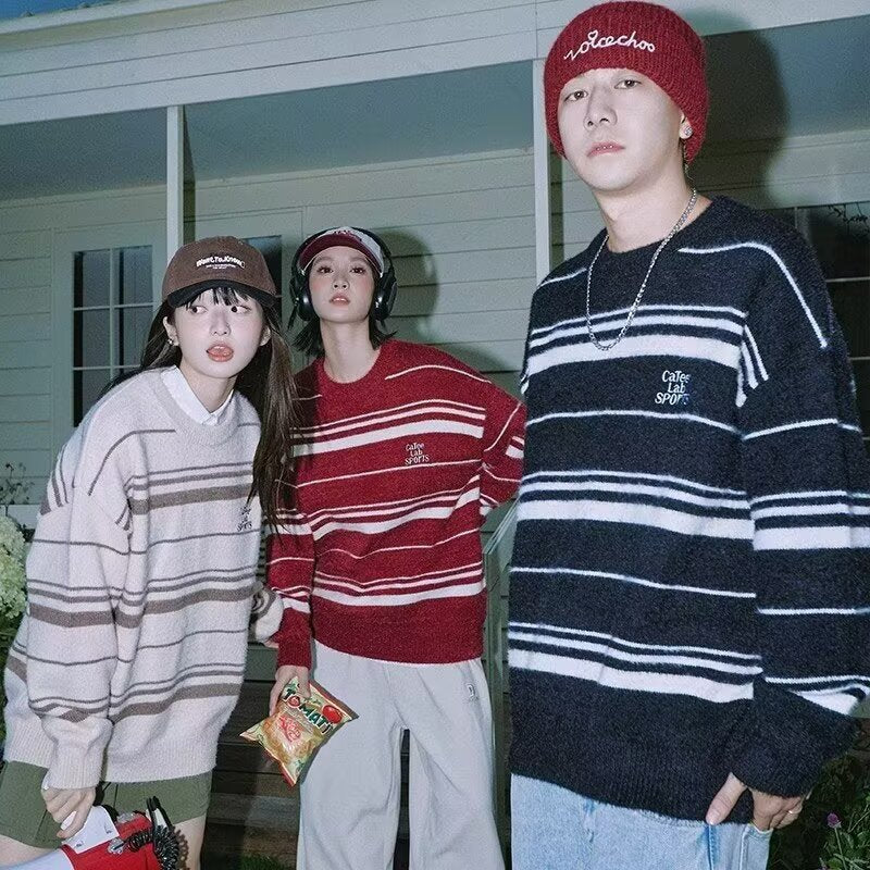Women's Fashionable Striped Sweater Mune Fashion