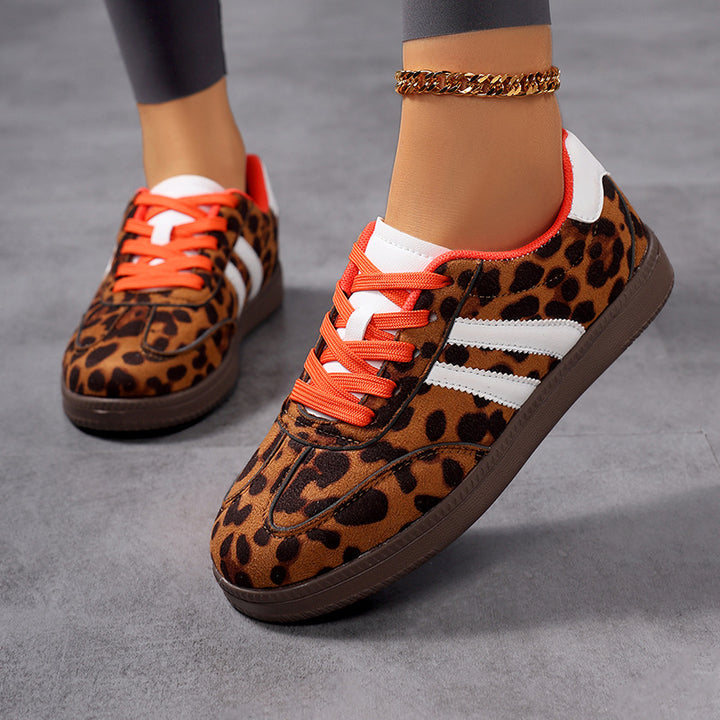 Ladies Leopard Print Suede Look Sneakers with Ergonomic Padded Sole and Non-Slip Rubber Sole Mune Fashion